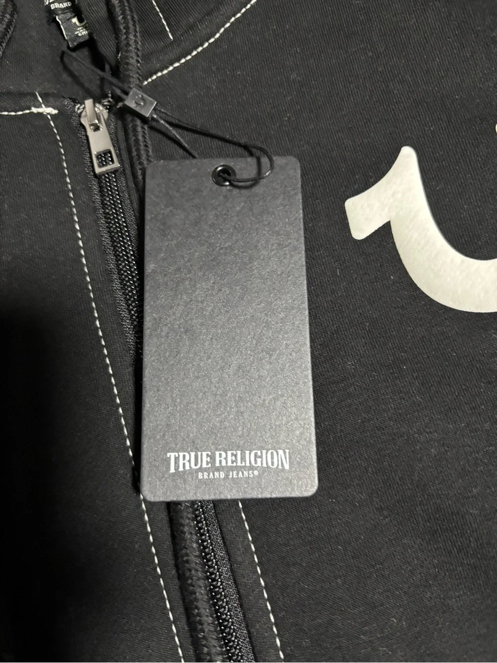 True Religion Black Zip-Up Hoodie with Contrast Stitching